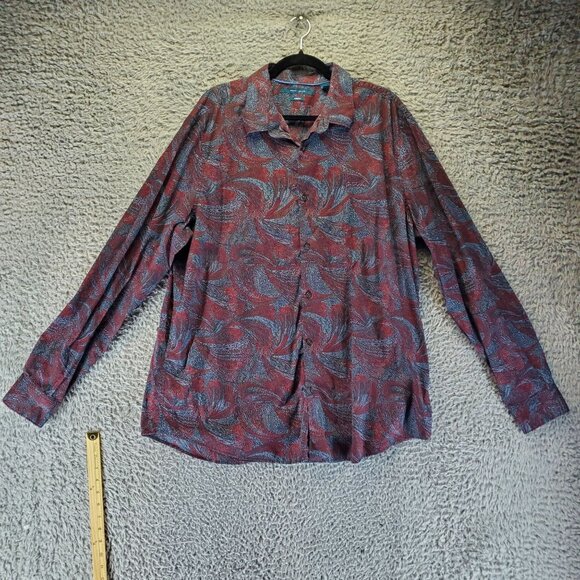 Perry Ellis Shirt Mens 2XLT Red & Black Print Long Sleeve Button-Up Stretch - Picture 1 of 9
